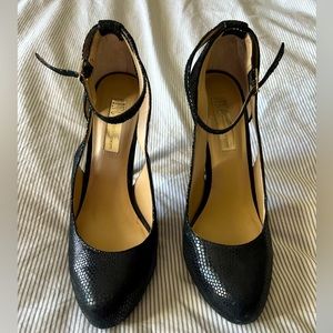 Black print INC heels with ankle bracelet & gold hardware